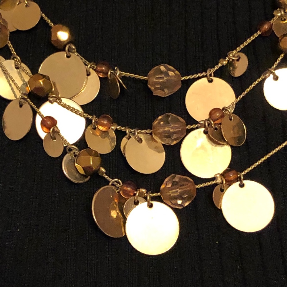 Multilayered Gold Chain Beads Rhinestones Necklace - Picture 3 of 6